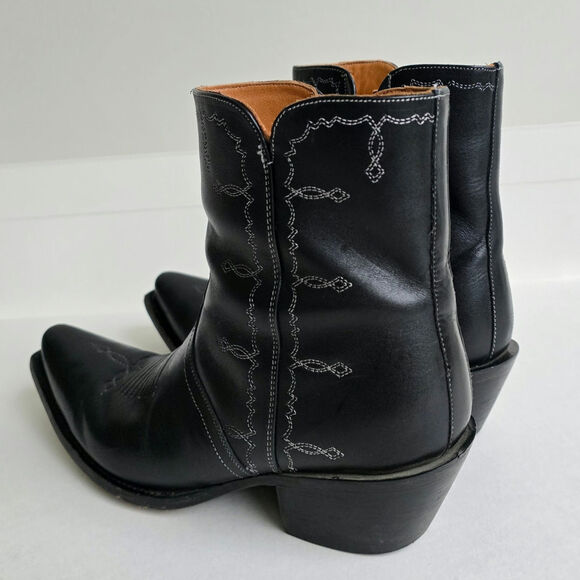 Lucchese Mila Boots Size 8 Black Leather Short Boot Side Zip Snub Toe Embroidery - Picture 5 of 16